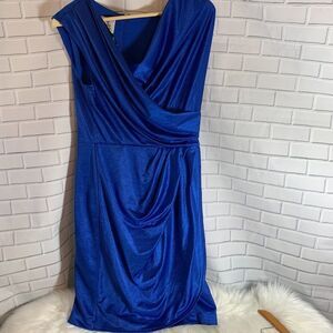 Suzi Chin Maggy Boutique Blue Faux Wrap Dress Sz 8